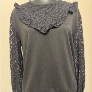 Anthropologie Elegant Black Long Lace Sleeve Women's Top Blouse S